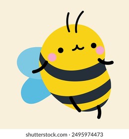 Cute kawaii bee in cartoon, flat, doodle, simple style. Design element for posters, postcards, greeting cards, wallpapers, children's clothes, fabrics, t-shirts, logos