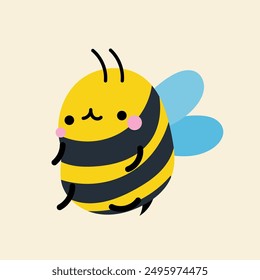 Cute kawaii bee in cartoon, flat, doodle, simple style. Design element for posters, postcards, greeting cards, wallpapers, children's clothes, fabrics, t-shirts, logos