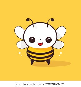 Cute kawaii bee chibi  mascot vector cartoon style