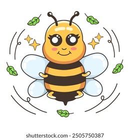 cute kawaii bee meditating cartoon illustration.vector hand drawn on white background