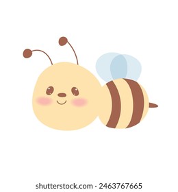 Cute kawaii bee,honeybee in hand draw flat style isolated on white background. Children vector illustration.Cartoon funny baby animal character design.Soft pastel colors.