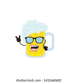 Cute kawaii beer glass  for icon or logo. Simple vector illustration  can be used for sticker, patch, phone case, poster, t-shirt, mug and other design. 