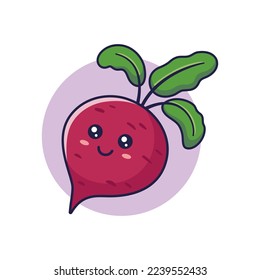 Cute Kawaii beet root cartoon icon illustration. Food vegitable flat icon concept isolated on white background. Beet root character, mascot in Doodle style.