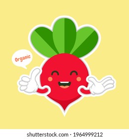 El carácter de la remolacha dulce y kawaii. Dibujo manual de vectores caricatura graciosa icono de ilustración de personajes. Aislado en el fondo del color. El concepto de huerto de remolacha. comida vegetariana vegetariana