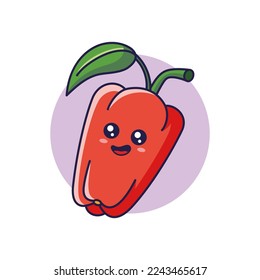 Cute Kawaii Bell pepper cartoon icon illustration. Food vegitable flat icon concept isolated on white background. Bell pepper character, mascot in Doodle style.