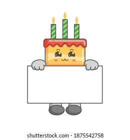 Cute Kawaii Birthday Cake Characters Standing Behind A Board