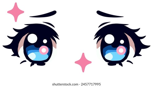 Cute kawaii blue anime eyes with sparkles and long lashes of a manga girl cartoon character.