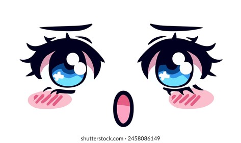 Lindos ojos de anime azul kawaii con destellos y largas pestañas de un personaje de dibujos animados de chica manga.