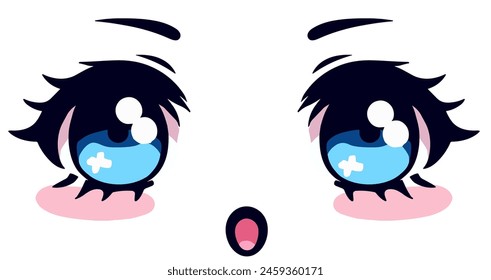 Cute kawaii blue anime eyes with sparkles of a manga girl cartoon character.