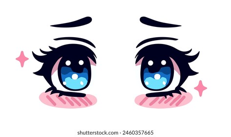 Lindos ojos de anime azul kawaii con destellos y largas pestañas de un personaje de dibujos animados de chica manga.