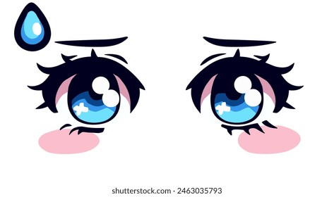 Lindos ojos de anime azul kawaii con destellos y largas pestañas de un personaje de dibujos animados de chica manga.