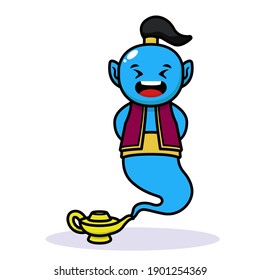 Cute kawaii blue genie mascot design 