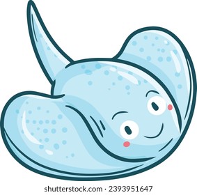 Cute kawaii blue stingray cartoon illustration