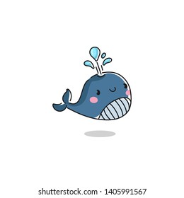 Cute Kawaii Blue Whale Vector