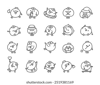 Cute kawaii blueberry. Coloring Page. Cartoon food character. Hand drawn style. Vector drawing. Collection of design elements.