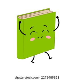 Cute kawaii book. Cartoon character green notebook. Vector illustration isolated on white background