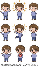 Cute Kawaii Boy Face Expression Set Collection