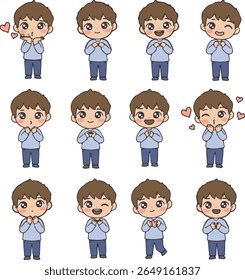 Cute Kawaii Boy Face Expression Set Collection