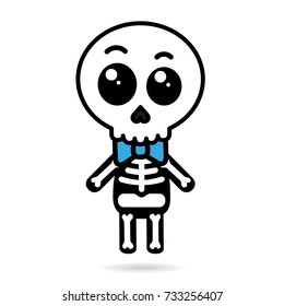 Cute Kawaii Boy Skeleton Isolated Halloween Concept