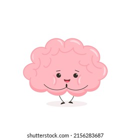 Cute kawaii brain. Funny human brain character. Cartoon flat style. Vector illustration
