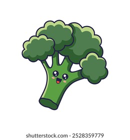 Ilustración linda del icono de la historieta del brócoli de Kawaii. Concepto de icono plano de vegetales de alimentos aislado