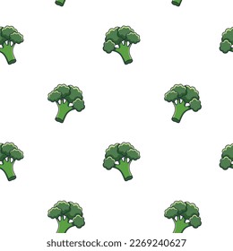 Cute kawaii Broccoli seamless pattern in doodle style. Vector hand drawn cartoon Broccoli illustration. Hand drawn Sketch of Broccoli. Pattern for kids clothes.