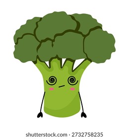 Ilustración linda del carácter vegetal del brócoli de Kawaii