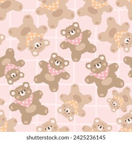 cute kawaii brown teddy bears texture seamless oattern on a pink background