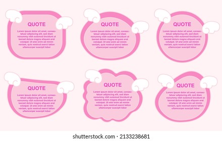 Cute Kawaii Bubble Speech Pink Angel Wings Set Premium Quote Box Frame Vector Illustration