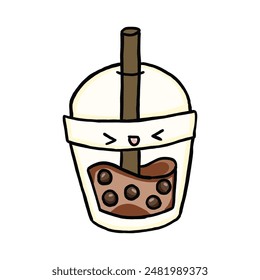 cute kawaii bubble tea cartoon illustration