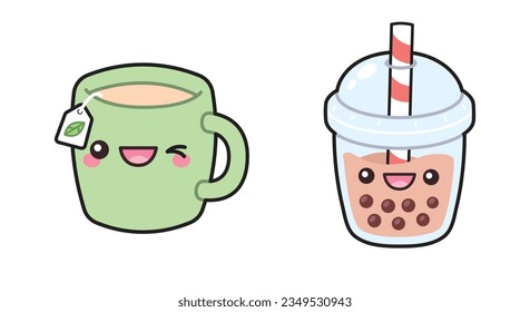 Cute Kawaii Bubble Tea and Tea Clipart Sticker