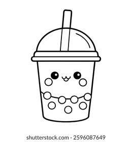 Cute kawaii bubble tea coloring page