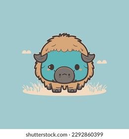 Cute kawaii buffalo chibi  mascot vector cartoon style
