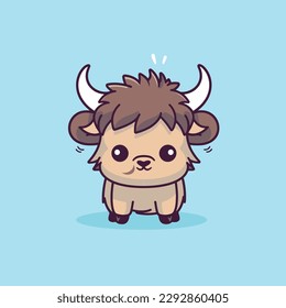Cute kawaii buffalo chibi  mascot vector cartoon style