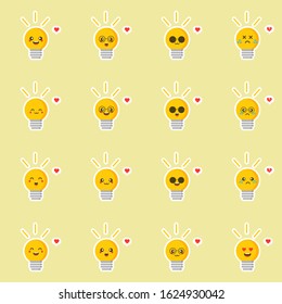 cute and kawaii bulb or lamp flat design vector illustration. Funny padlock character with smiling human emoji, cartoon vector illustration isolated on color background. Cute and funny mascots