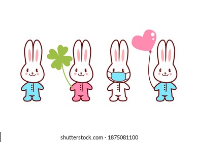 
Cute kawaii bunnies. Images for Easter, St. Patrick's Day, etc. Vector cartoon set.
