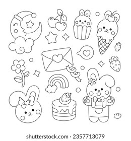 Cute kawaii bunny doodle coloring page