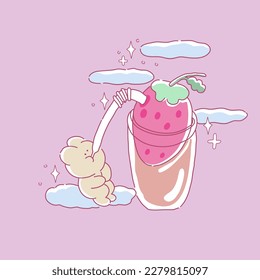 Cute Kawaii Cute bunny funny Sweet rabbit star strawberry juice