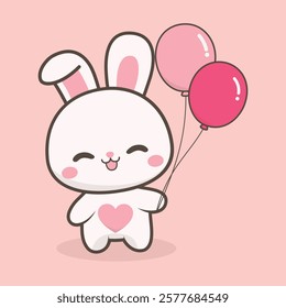 Cute Kawaii Bunny Illustration for Valentine's day.