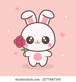 Cute Kawaii Bunny Illustration for Valentine's day.