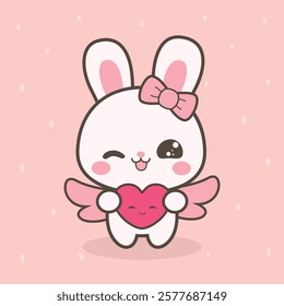 Cute Kawaii Bunny Illustration for Valentine's day.