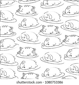 cute kawaii bunny mouse and cat sleeping wallpaper