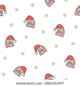 Cute kawaii bunny. Seamless pattern. Cartoon little rabbit characters. Hand drawn style. Vector drawing. Design ornaments.