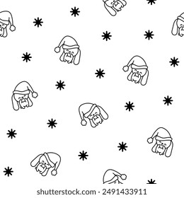 Cute kawaii bunny. Seamless pattern. Coloring Page. Cartoon little rabbit characters. Hand drawn style. Vector drawing. Design ornaments.