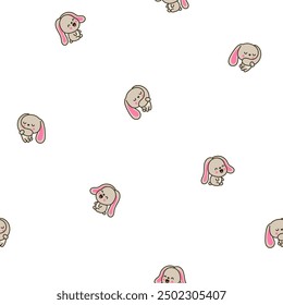Cute kawaii bunny. Seamless pattern. Cartoon little rabbit characters. Hand drawn style. Vector drawing. Design ornaments.