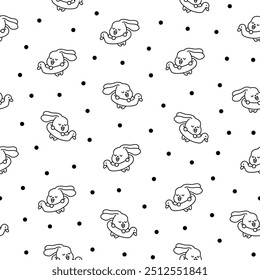 Cute kawaii bunny. Seamless pattern. Coloring Page. Cartoon little rabbit characters. Hand drawn style. Vector drawing. Design ornaments.
