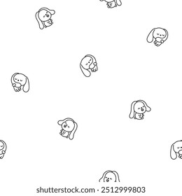 Cute kawaii bunny. Seamless pattern. Coloring Page. Cartoon little rabbit characters. Hand drawn style. Vector drawing. Design ornaments.