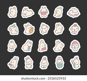 Cute kawaii bunny. Sticker Bookmark. Adorable cartoon character. Vector drawing. Collection of design elements.