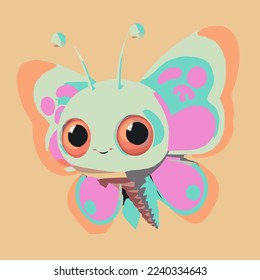 Cute kawaii butterfly vector illustration