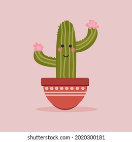 Cute and kawaii cactus plant vector illustration in a pot